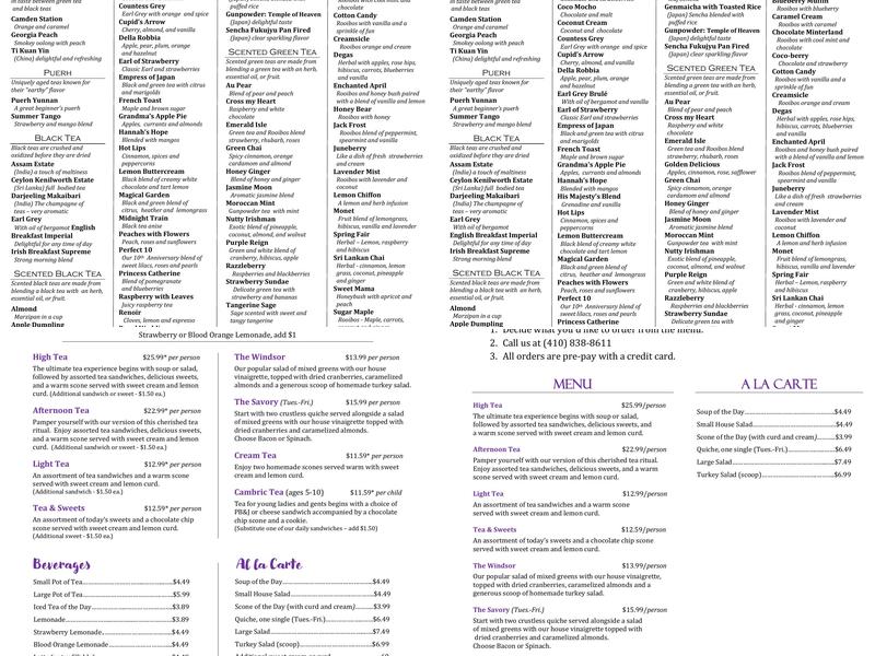 Tea by Two Menu