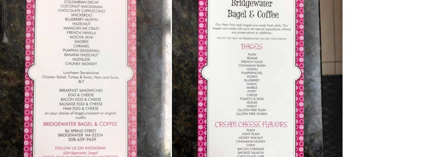 Bridgewater Bagel & Coffee Menu