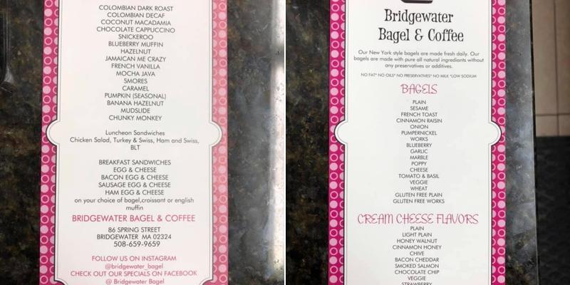 Bridgewater Bagel & Coffee Menu