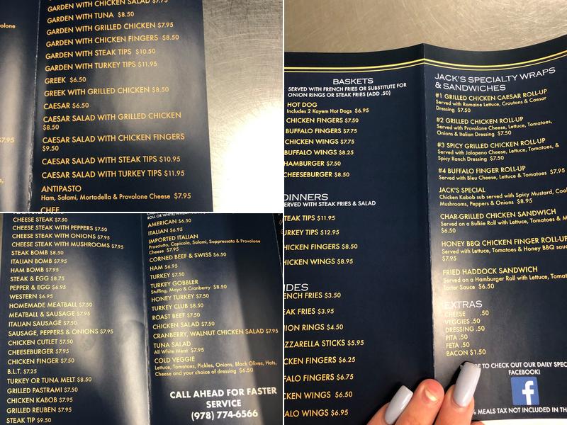 Jack's Takeout Menu