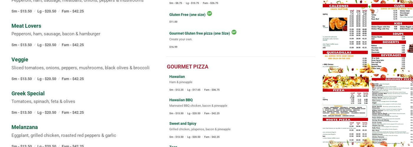 Grand Slam Pizza & Roast Beef Menu