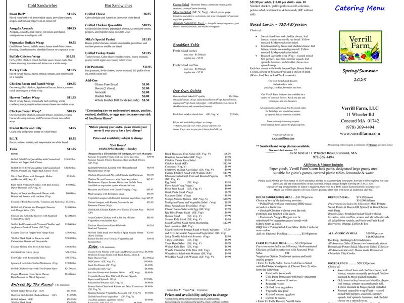 Verrill Farm Menu