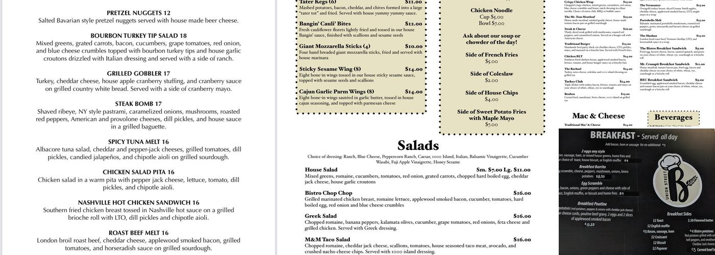 Union Street Bistro & Bakery Menu