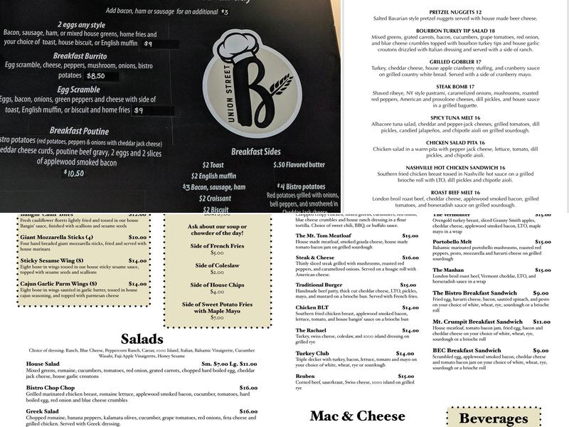 Union Street Bistro & Bakery Menu