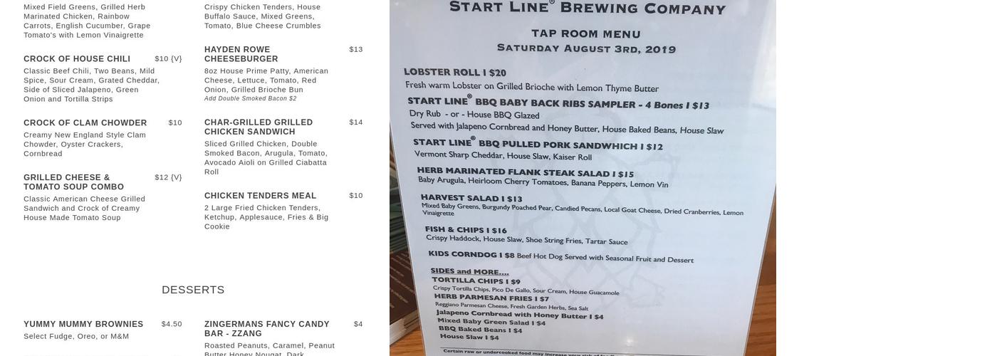 Start Line Brewing Co Menu