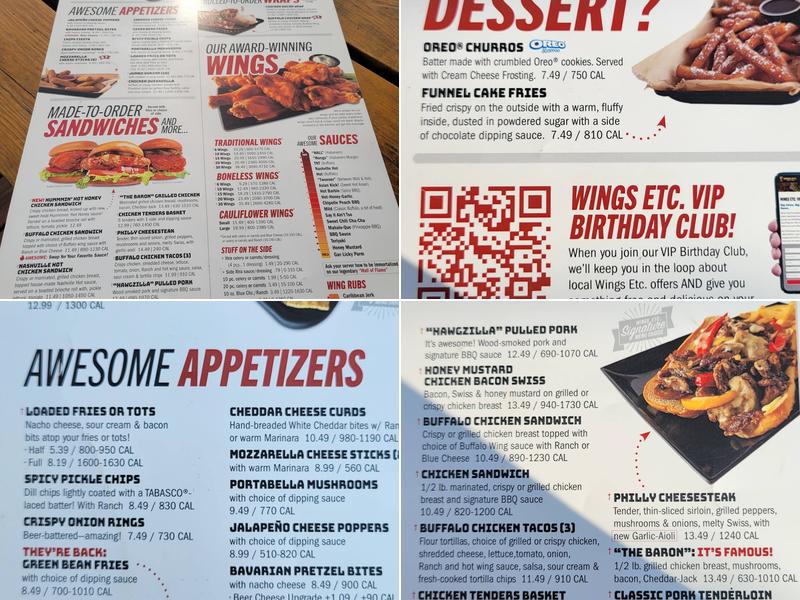 Wings Etc. Menu