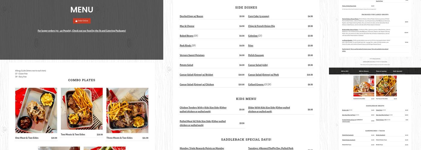 Saddleback BBQ Okemos Menu