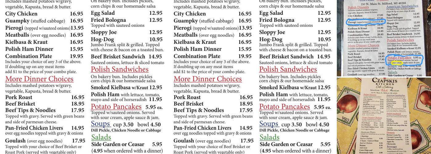 Czapski's Kitchen Cafe & Catering Menu