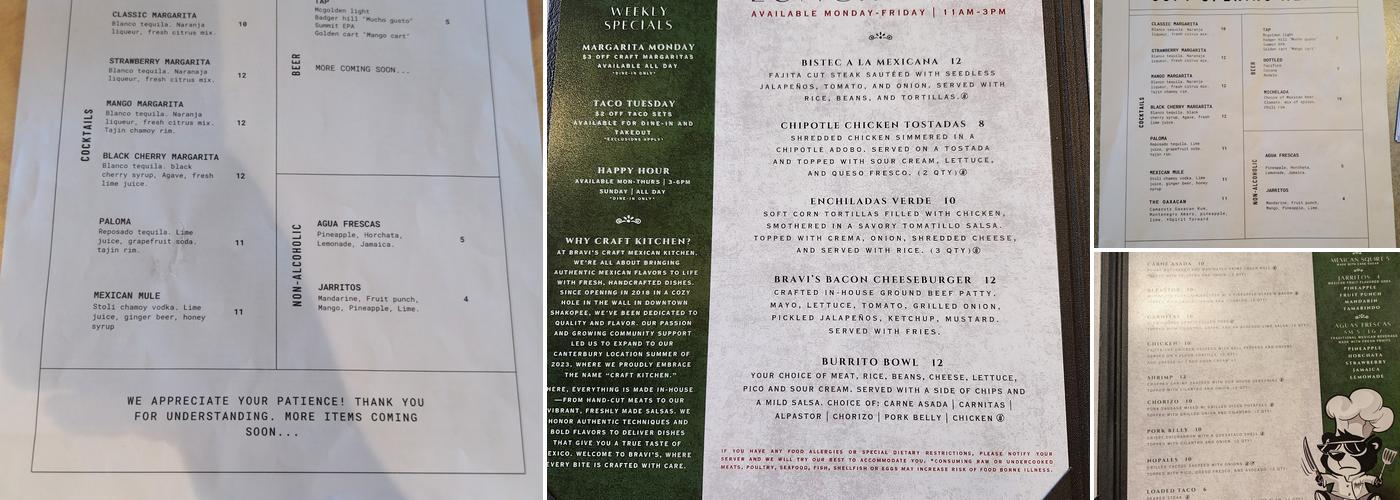 Bravi’s Craft Mexican Kitchen Menu