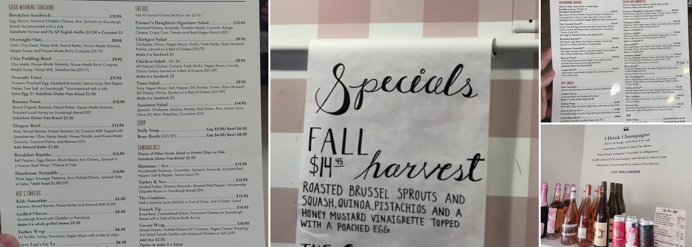 The Farmer's Daughters Cafe Menu