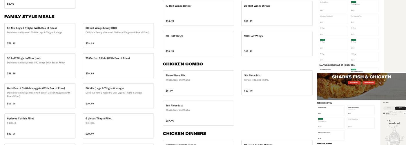Sharks Fish and Chicken Menu