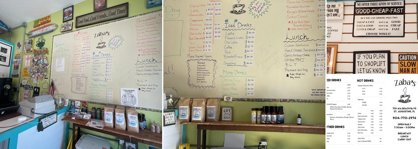 Zaba's Menu