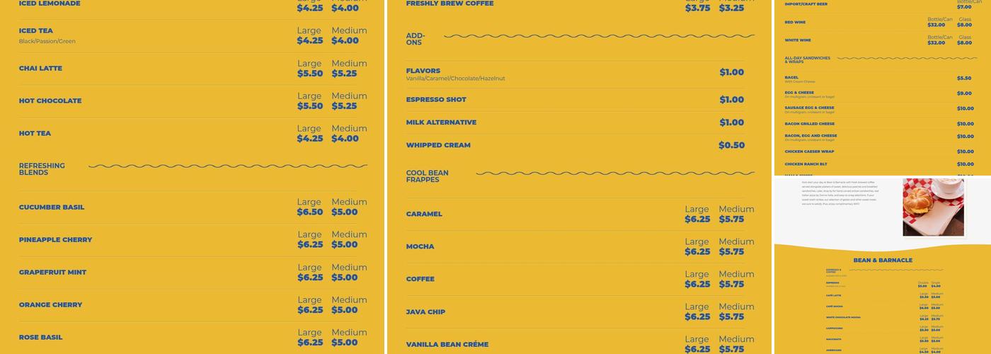 Bean & Barnacle Menu