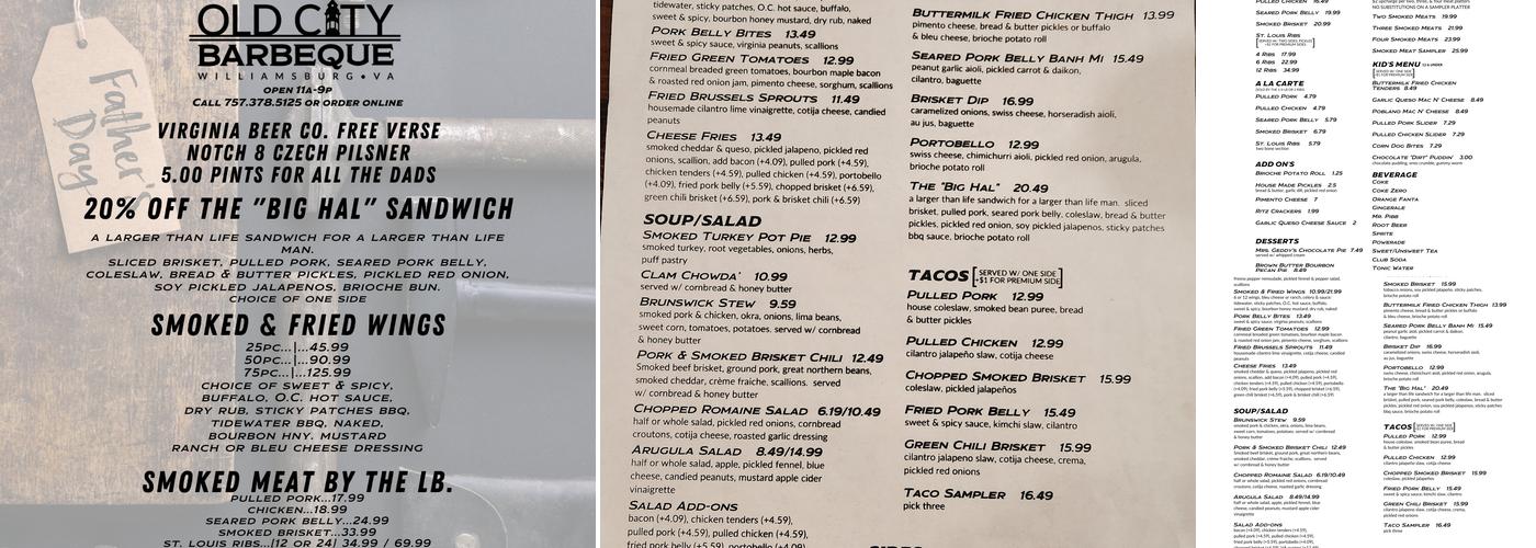 Old City Barbeque Menu