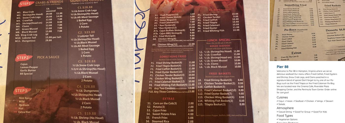 Pier 88 Menu
