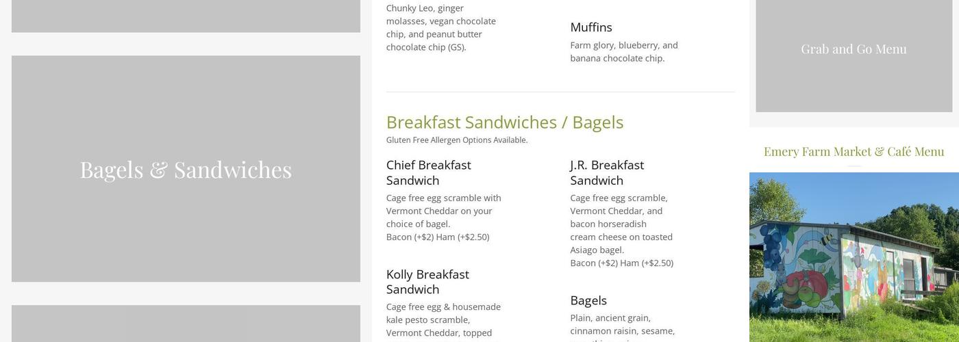 Market & Cafe at Emery Farm Menu