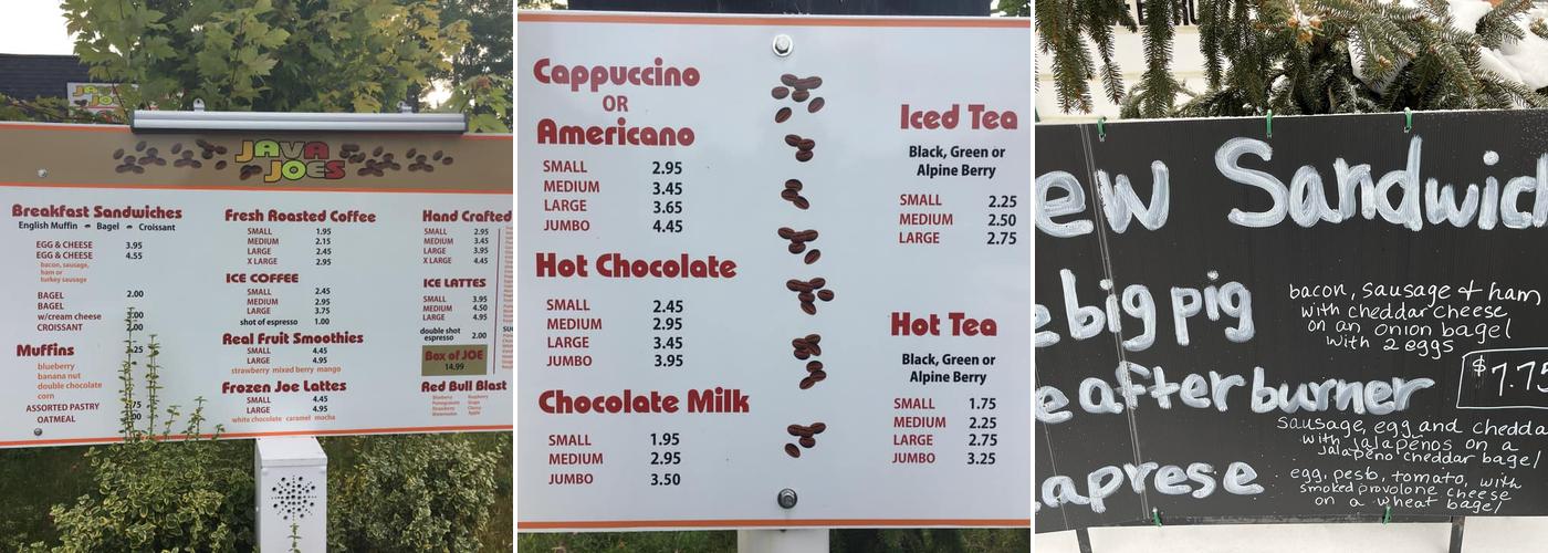 Java Joe's Menu