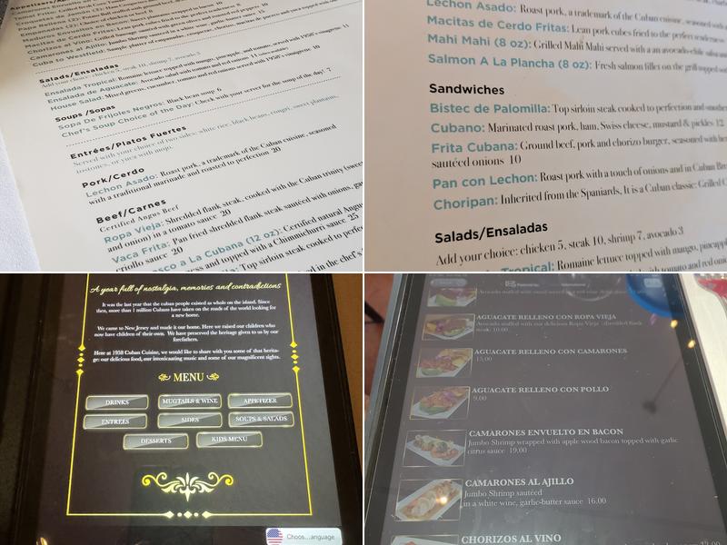 1958 Cuban Cuisine Menu