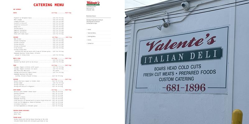 Valente's Italian Deli Menu