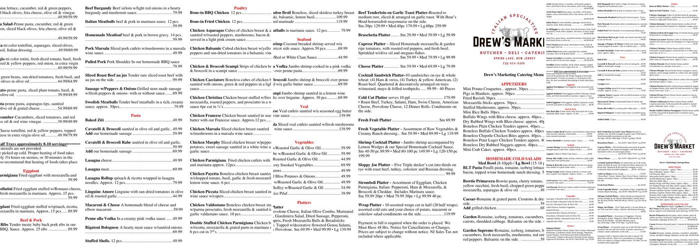 Drew's Market Menu