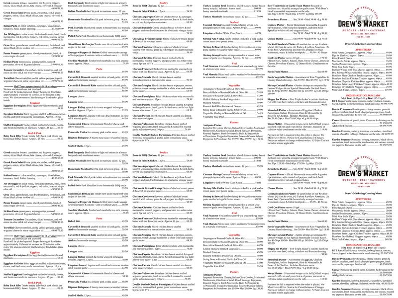 Drew's Market Menu