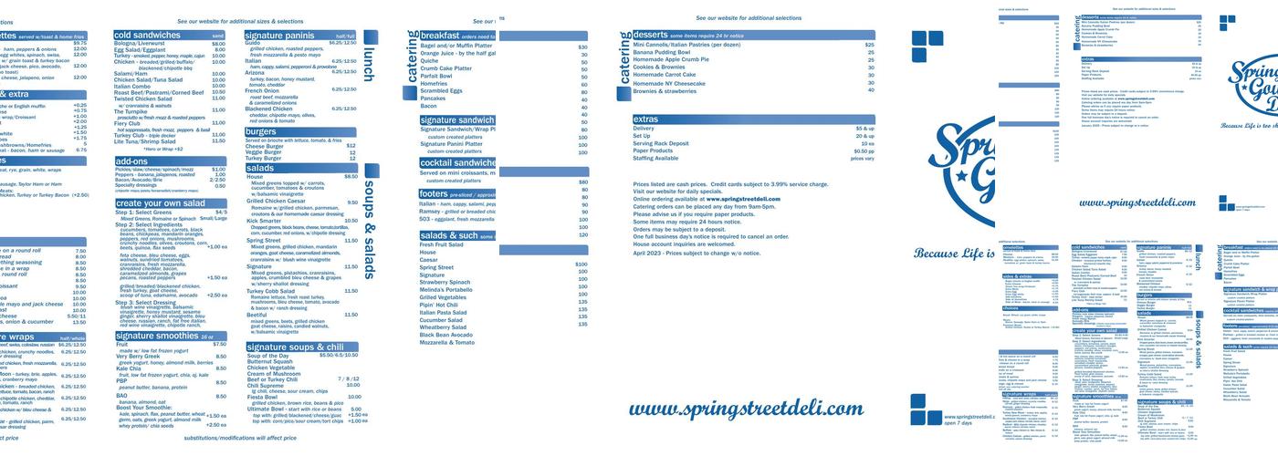 Spring Street Gourmet Deli Menu