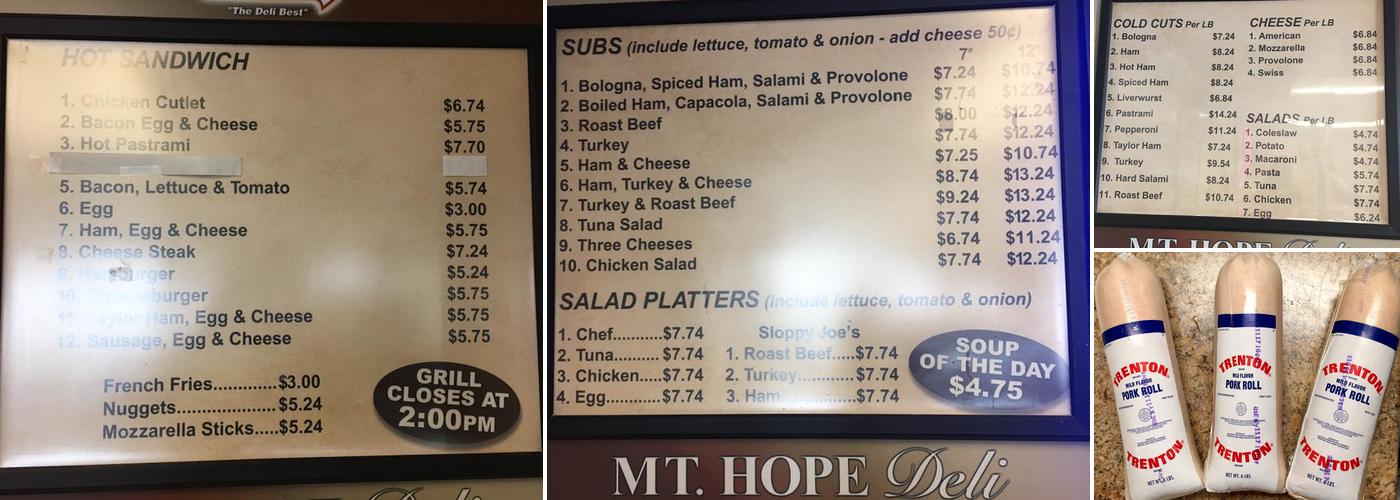 Mt Hope Deli Menu