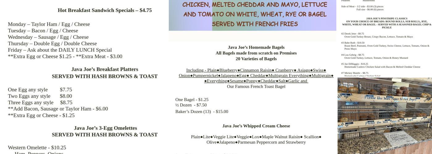 Java Joe's Bagels Menu