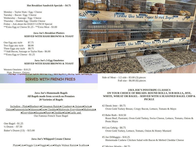 Java Joe's Bagels Menu