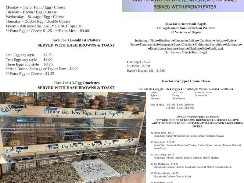Java Joe's Bagels Menu