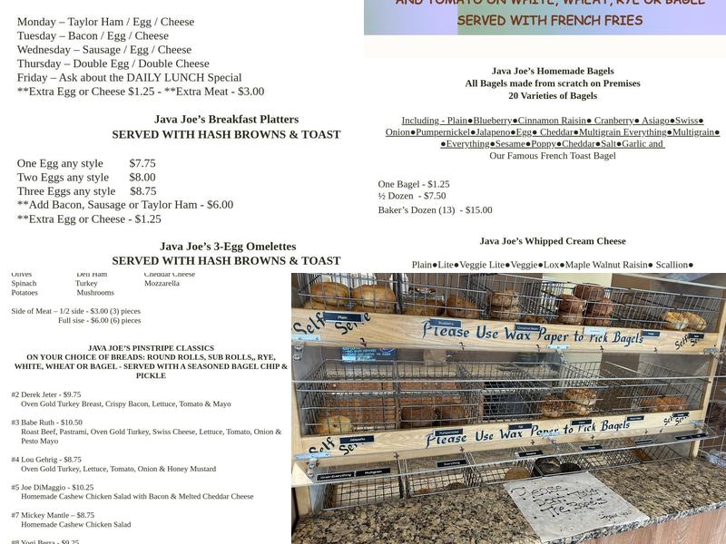Java Joe's Bagels Menu