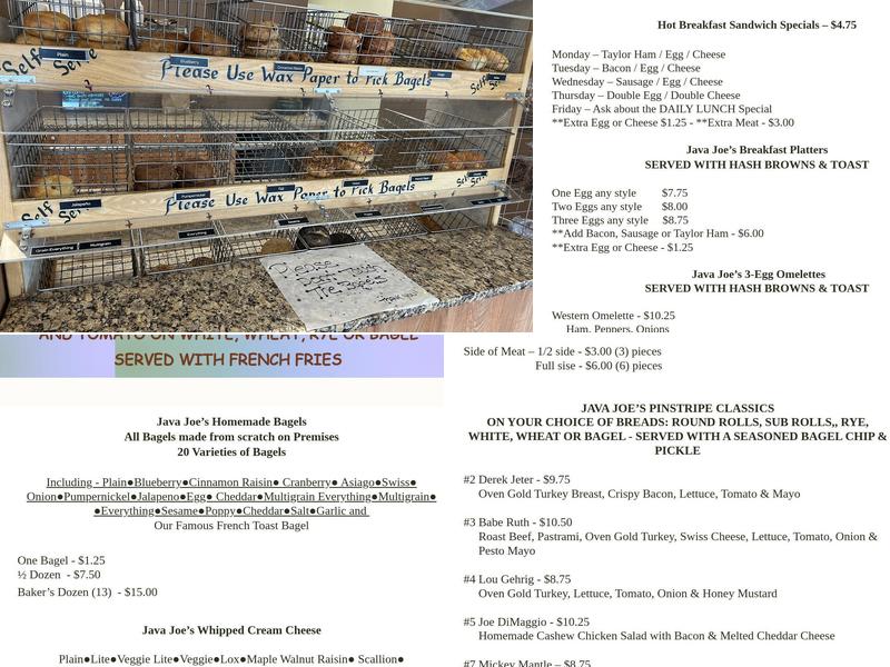 Java Joe's Bagels Menu