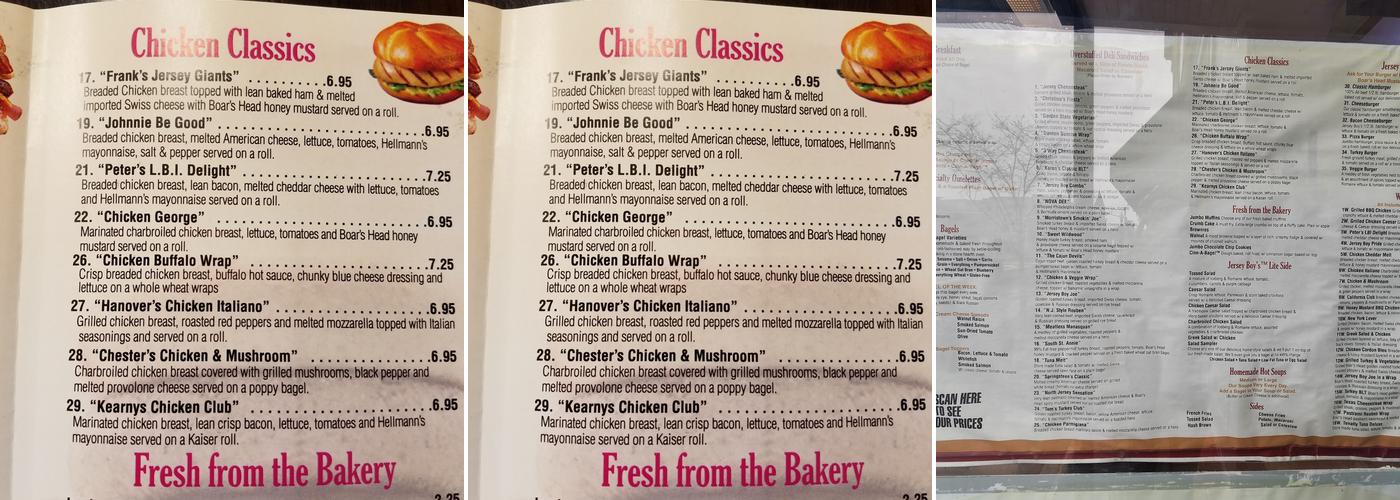 Jersey Boy Bagels Menu
