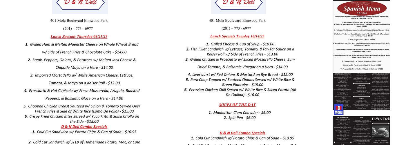 D & N Deli Menu