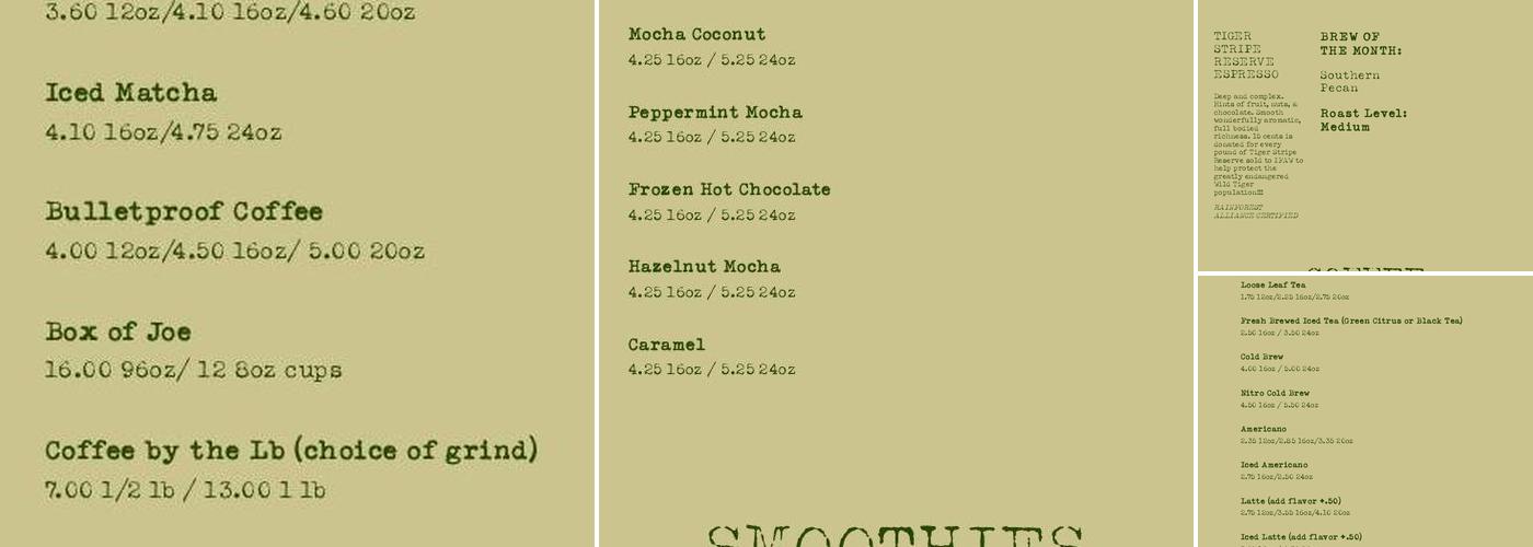 Divi Tree Coffee Menu