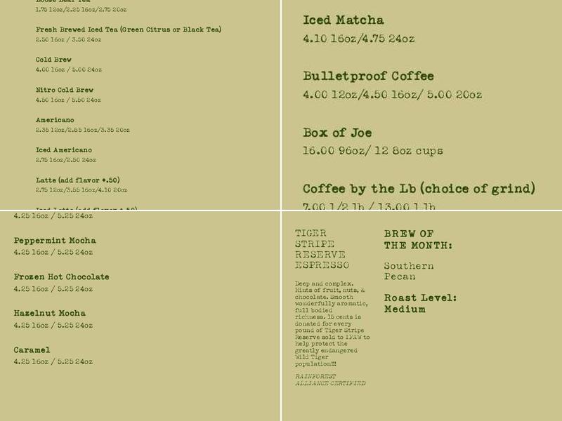 Divi Tree Coffee Menu