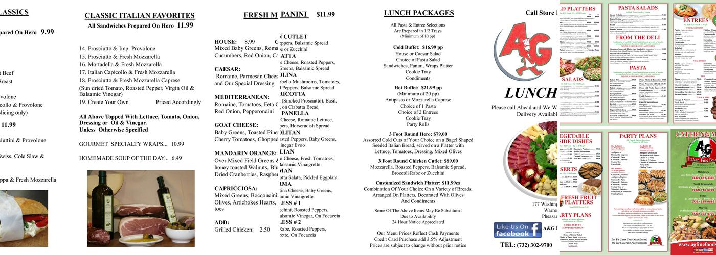 A & G Italian Fine Foods Menu