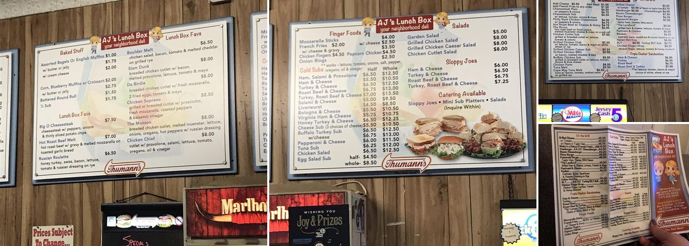 A J's Lunch Box Menu