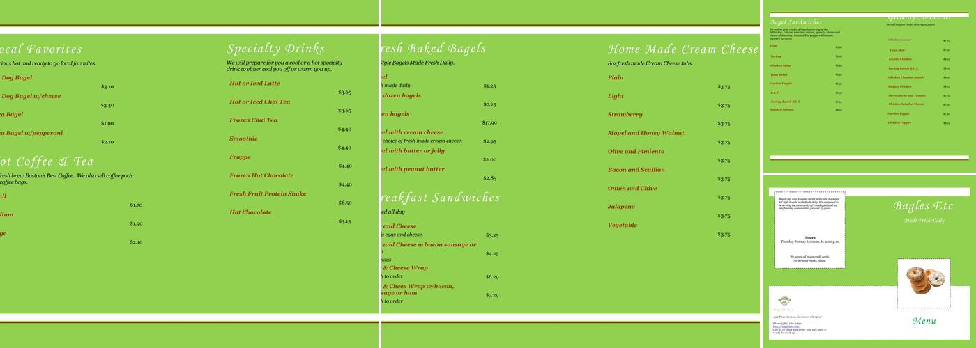 Bagels Etc Menu