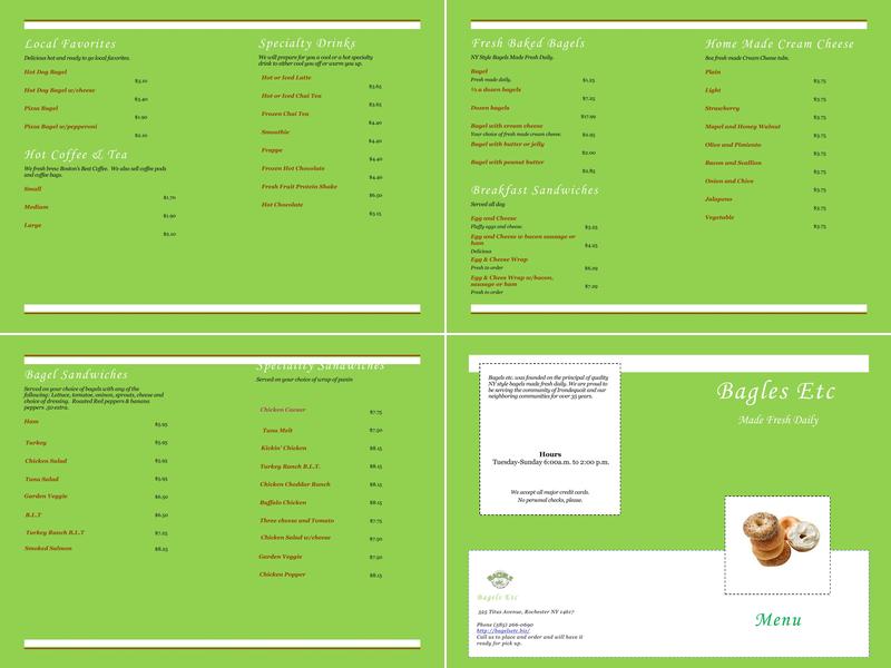 Bagels Etc Menu