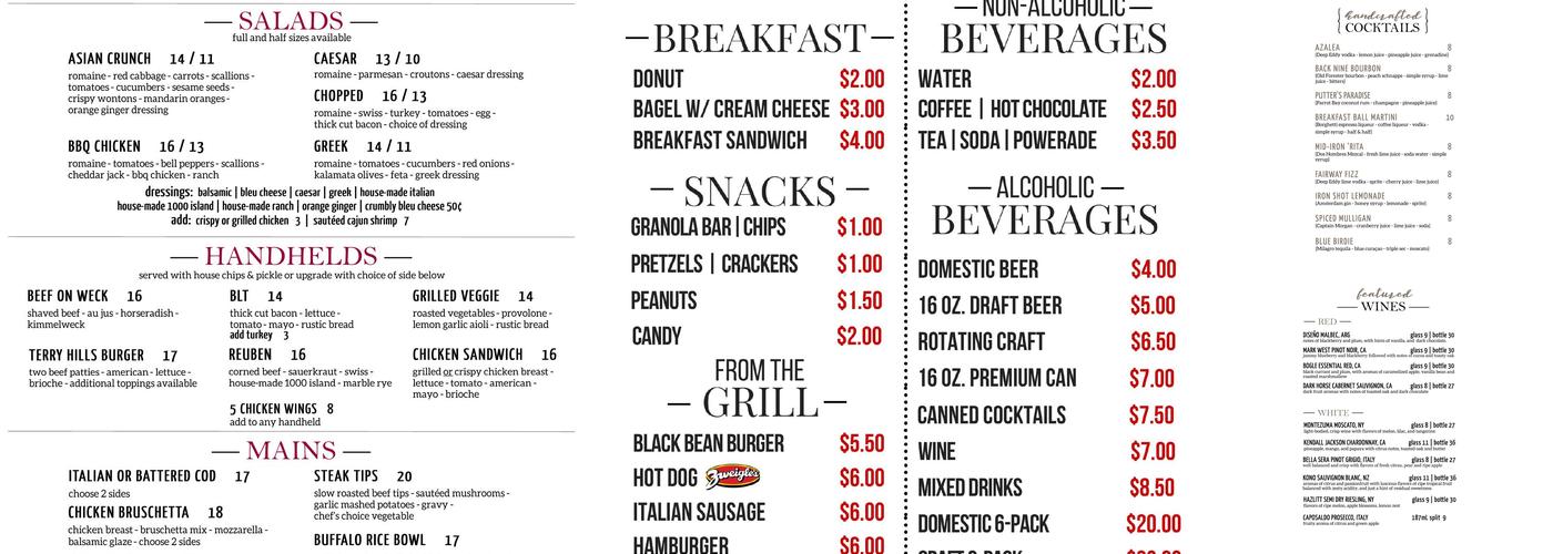 Terry Hills Golf Course, Restaurant and Banquet Facility Menu