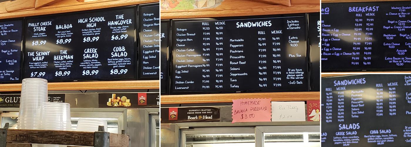 J & G Italian Deli Menu
