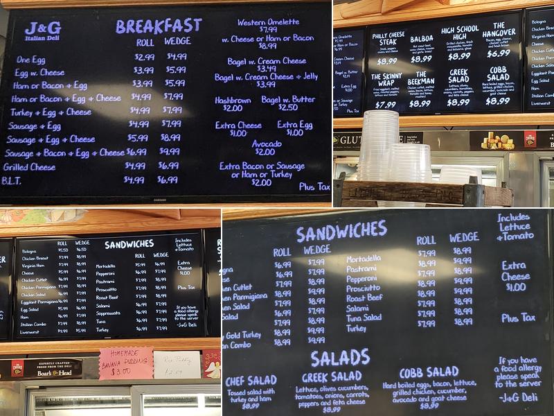 J & G Italian Deli Menu