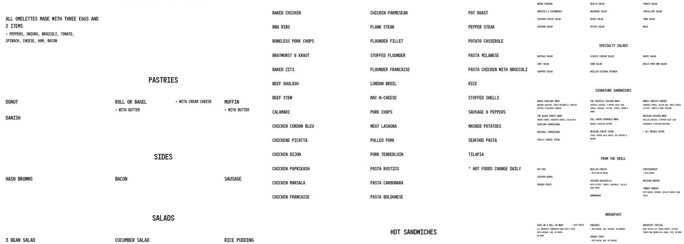 Lange's Little Store Menu