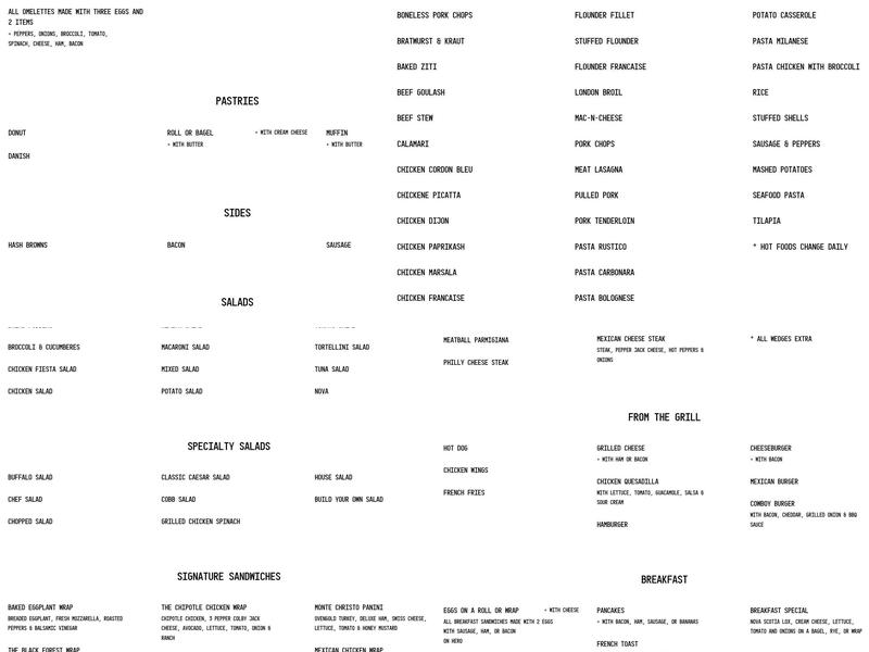 Lange's Little Store Menu