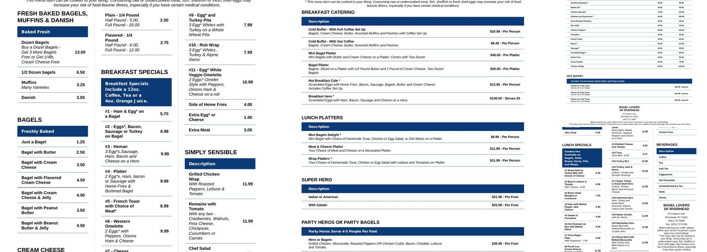 Bagel Lovers Menu