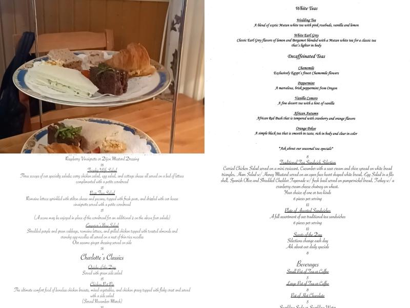 Charlotte's Tea Room Menu