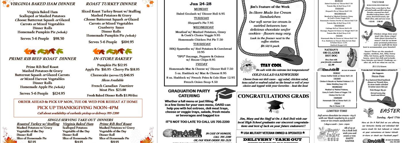 On A Roll Deli Menu