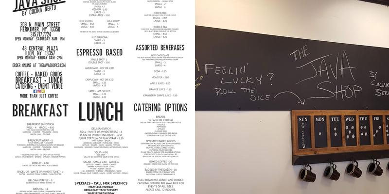 The Java Shop by Cucina Berto Menu