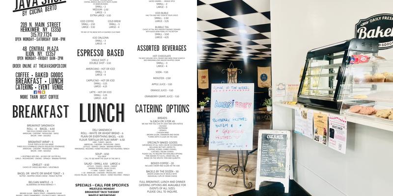 The Java Shop by Cucina Berto Menu